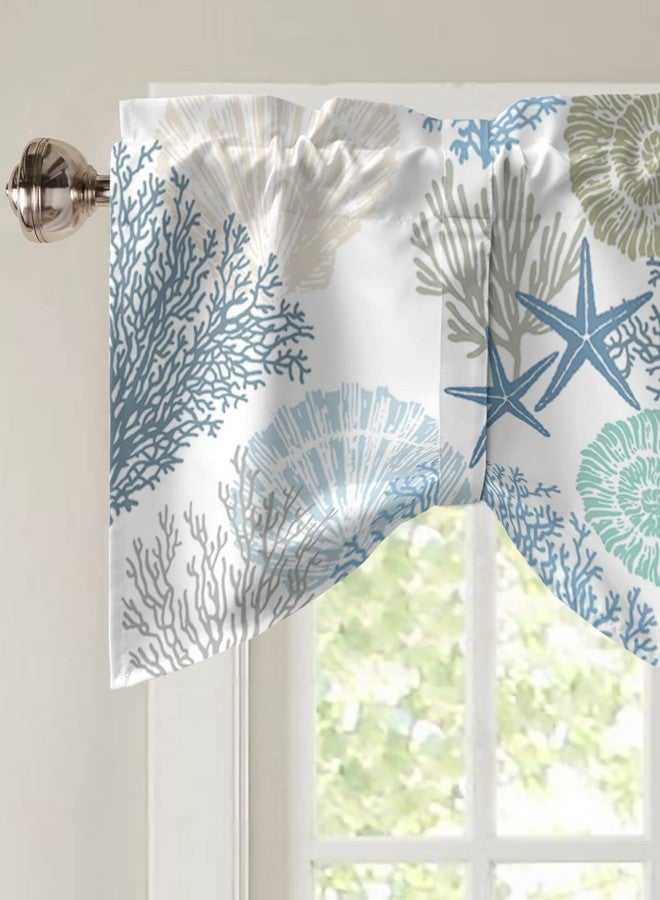 LooPoP Tie Up Valance for Windows Nautical Coastal Ocean Coral Curtains Valances Rod Pocket Valance Window Treatments Beach Themed Blue Teal Balloon Curtains for Kitchen Living Room Bedroom Bathroom 42x12 - Image 3